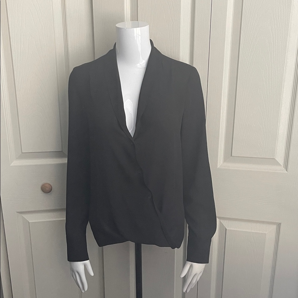 Chelsea28 women's black dressy wrap top long sleeve, semi sheer.  CONT K